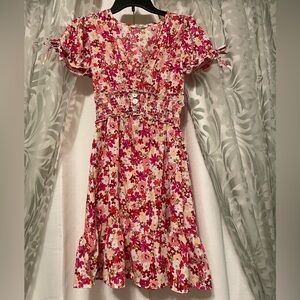 Blush Floral Dress with Pink and Red Accents